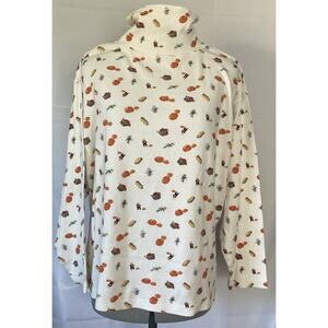 Vtg Cape Isle Knitters Womens Fall Pumpkins Apples Scarecrow Turtleneck XL